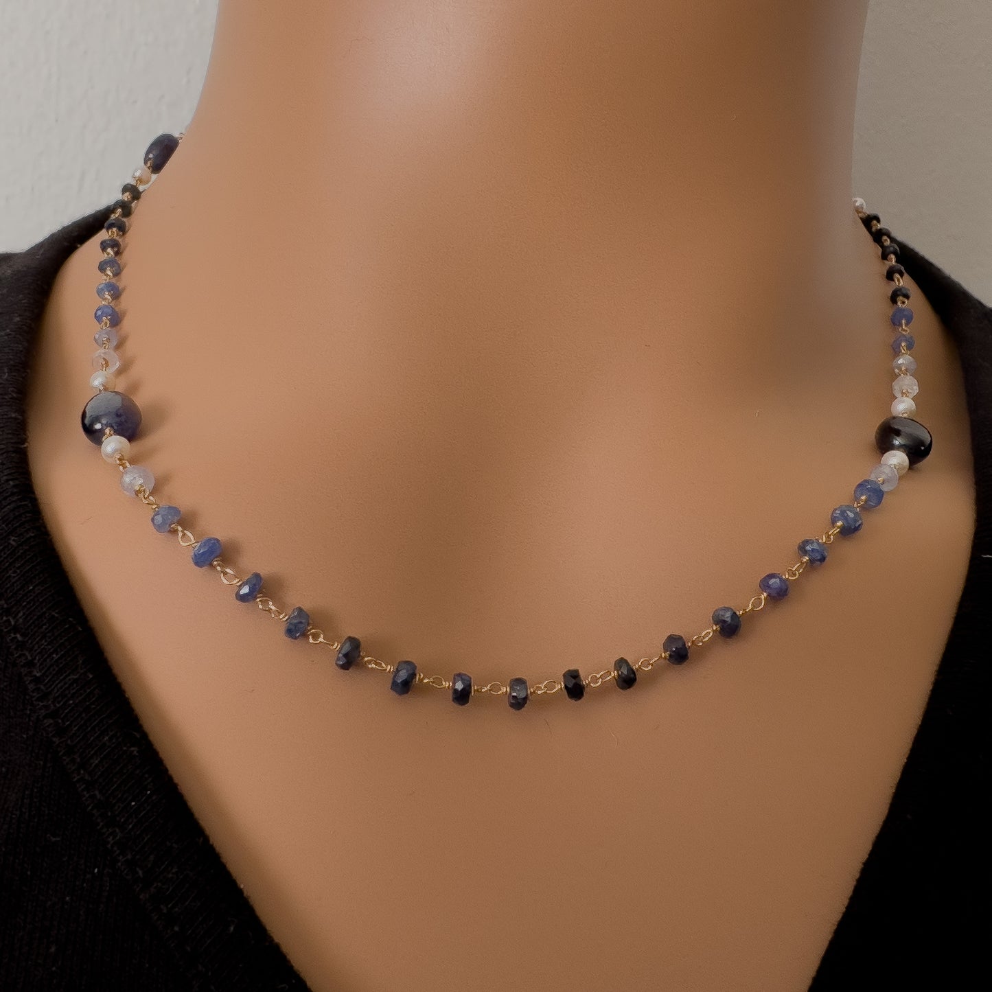 Delicate Blue Sapphire & Pearl Necklace