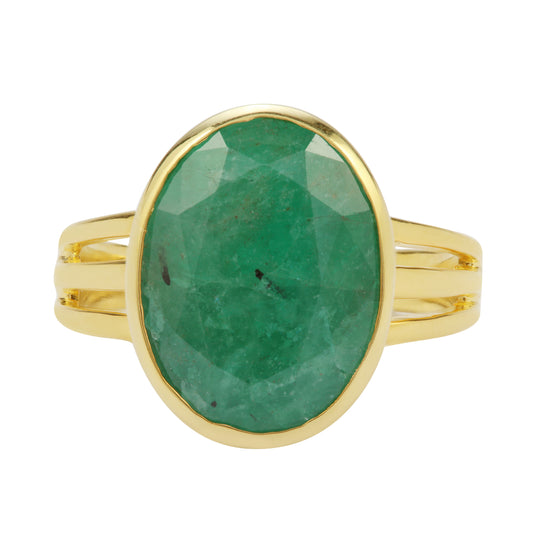 Astrological Emerald Gold Plated Silver Ring