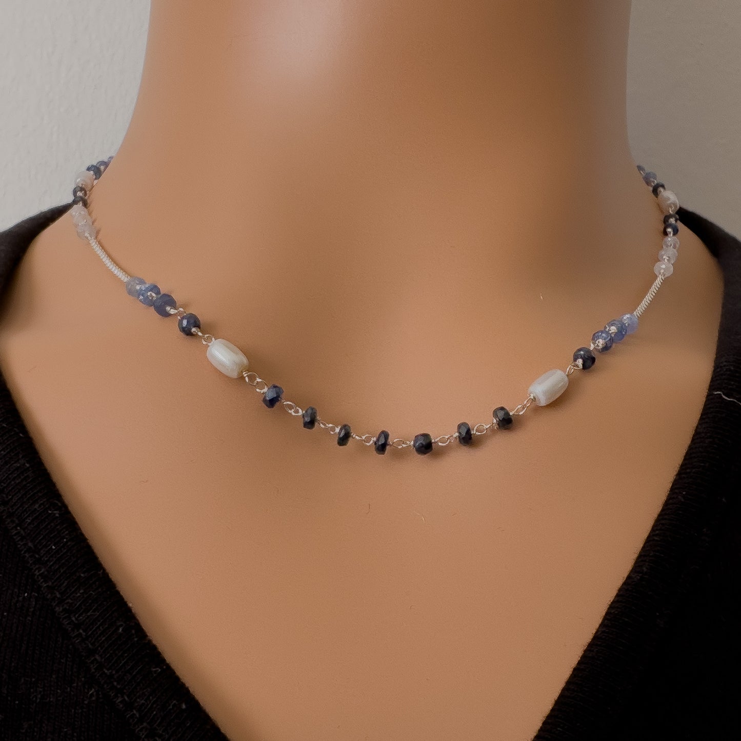 Majestic Blue Sapphire & Pearl Necklace