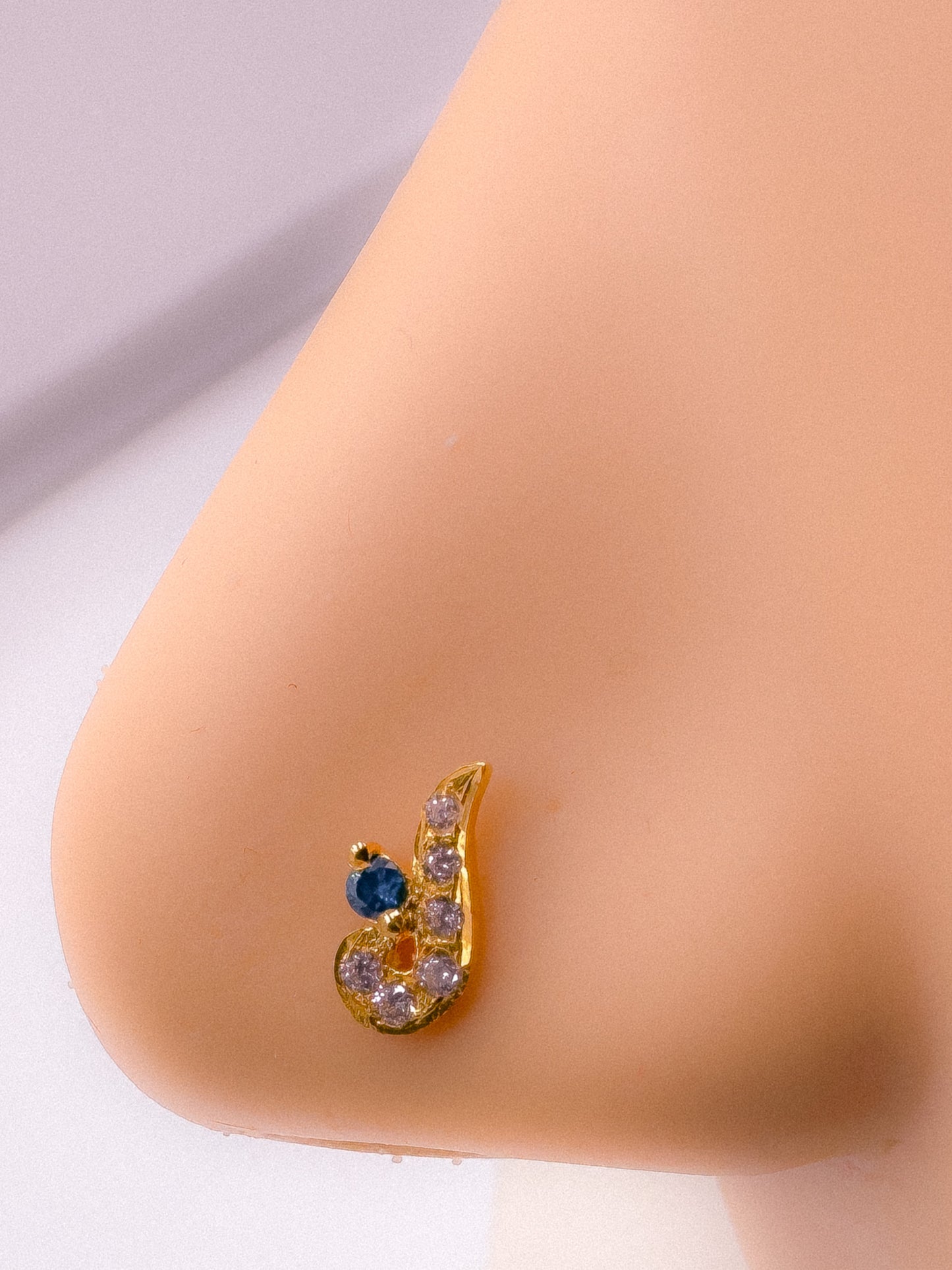 Peacock Accented 22K Gold CZ Nose Pin