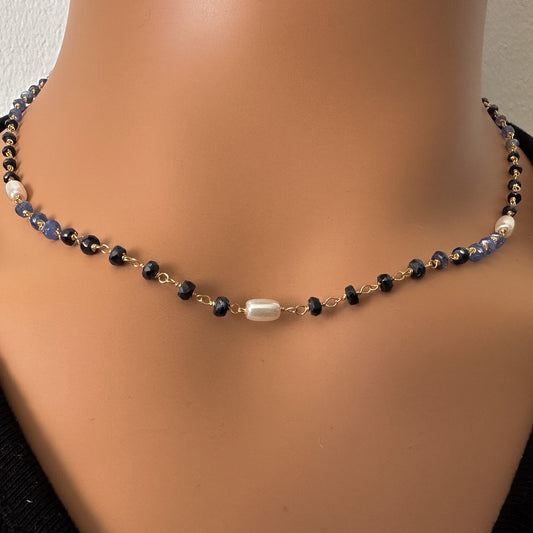 Bold Blue Sapphire & Pearl Necklace