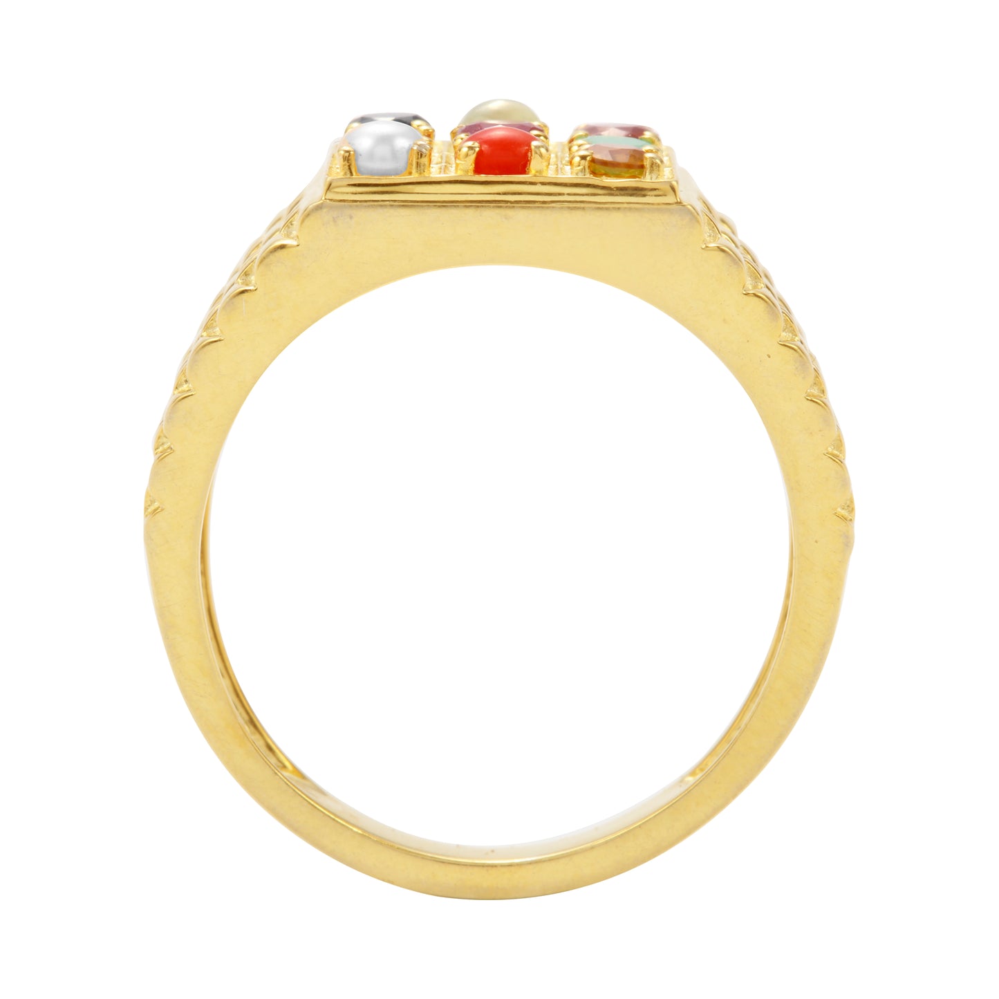 Astrological Navratna Gold Plated Silver Ring