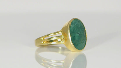 Astrological Emerald Gold Plated Silver Ring