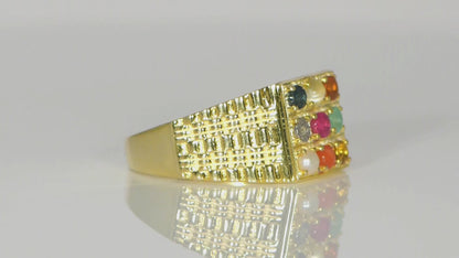 Astrological Navratna Gold Plated Silver Ring